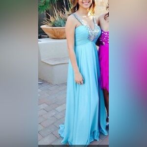 Blush Prom Teal Floor-Length Sequin Gown, Size 2, Triple-Lined Formal Dress
